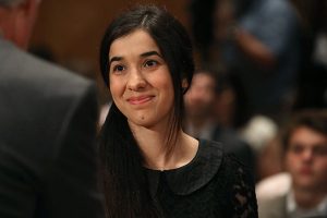 WASHINGTON, DC - JUNE 21:  Nadia Murad, (C), human rights activist, arrives at a Senate Homeland Security and Governmental Affairs Committee hearing on Capitol Hill, June 21, 2016 in Washington, DC. The committee heard testimony "The Ideology of ISIS," and examining ISIS ideology and how it relates to the most recent terror attack in Orlando.  (Photo by Mark Wilson/Getty Images)