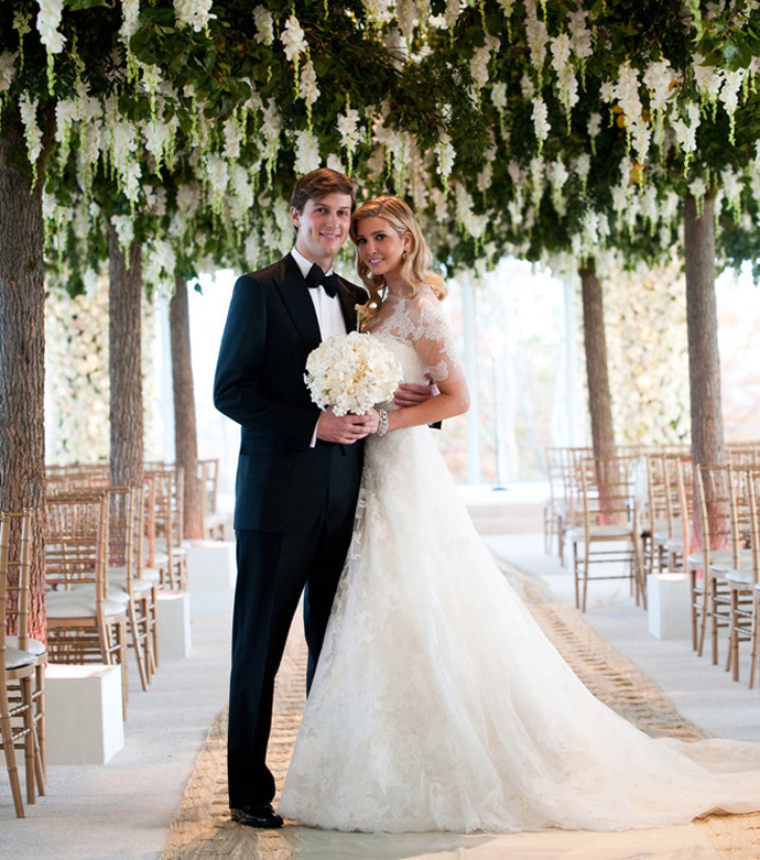 BEDMINSTER, NJ - OCTOBER, 25:  In this handout image provided by Ivanka Trump and Jared Kushner, Ivanka Trump (R) and Jared Kushner (L) attend their wedding at Trump National Golf Club on October 25, 2009 in Bedminster, New Jersey. (Photo Brian Marcus/Fred Marcus Photography via Getty Images)