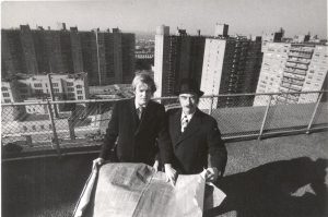 Donald Trump and his father, Fred, in 1973 at Trump Village, Fred's last project, in Brooklyn.  Donald was an apprentice to his father at the time.