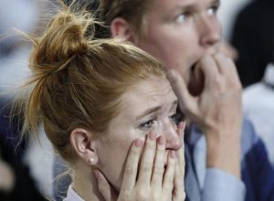 Supporters of Hillary Clinton react at her election night rally in Manhattan. REUTERS/Lucas Jackson