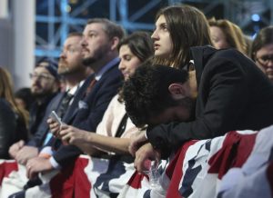 Supporters of Hillary Clinton react as they watch results at the election night rally in New York. REUTERS/Adrees Latif