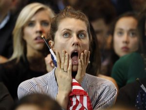 Supporters of Hillary Clinton react at her election night rally in Manhattan. REUTERS/Lucas Jackson