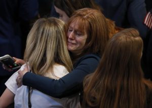 Supporters of Hillary Clinton react at her election night rally in Manhattan. REUTERS/Shannon Stapleton