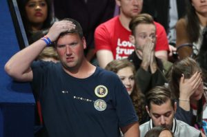 Supporters of Hillary Clinton react at her election night rally in Manhattan. REUTERS/Lucy Nicholson