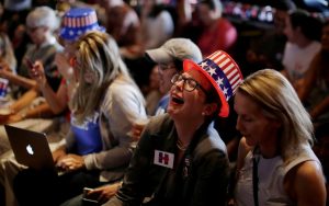 Supporters of Hillary Clinton react as a state is called in favour of her opponent, Donald Trump, during a watch party at the University of Sydney in Australia. REUTERS/Jason Reed